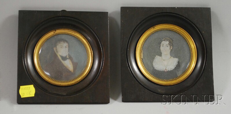 Appraisal: Pair of Portrait Miniatures of a Man and Woman Continental