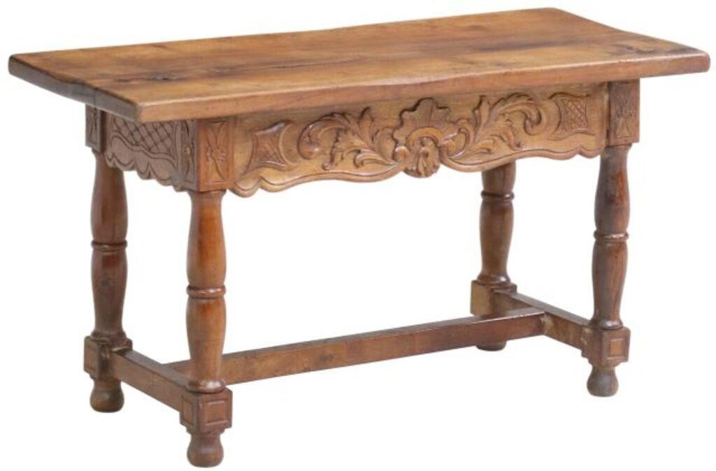 Appraisal: Spanish Baroque style walnut table th c having rectangular top