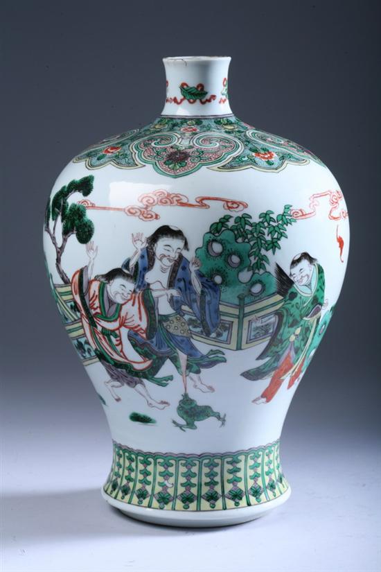 Appraisal: CHINESE FAMILLE VERTE PORCELAIN MEIPING With figural decoration - in