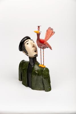 Appraisal: Craig Mitchell Contemporary Frenchman with Bird ceramic and wire cm