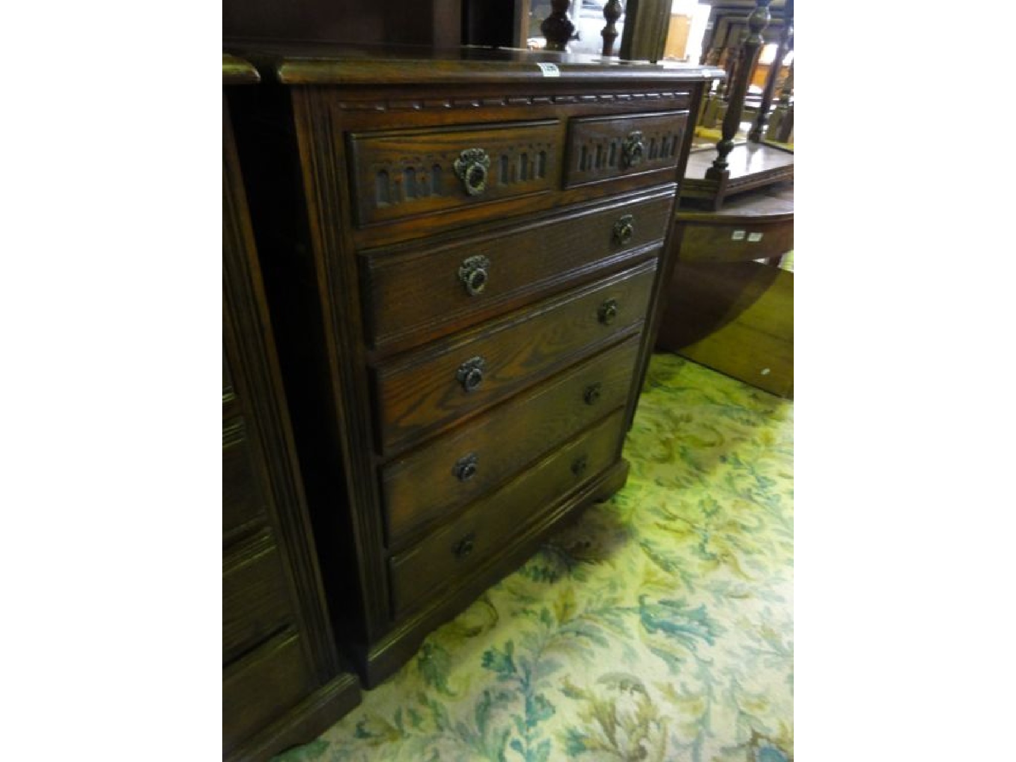 Appraisal: An Old Charm oak bedroom chest of four long and