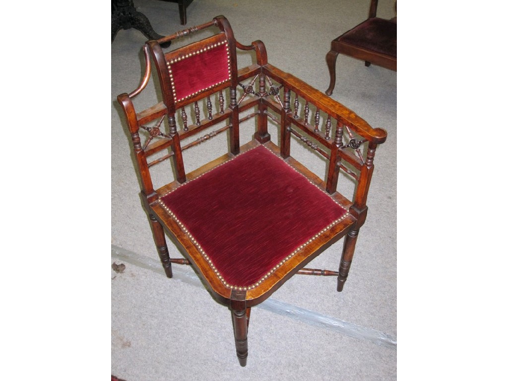 Appraisal: Mahogany corner chair with turned decoration