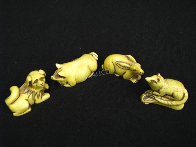 Appraisal: Group of Bone Animal Figurines four total including pig dog