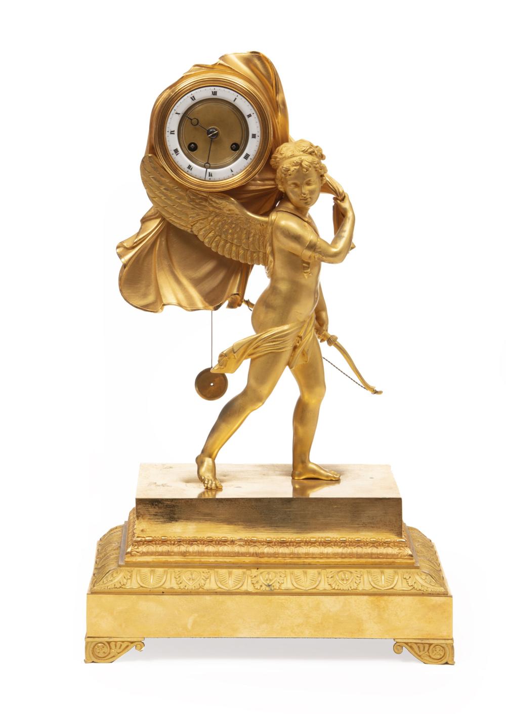 Appraisal: Fine Empire Gilt Bronze Figural Mantel Clock c after the