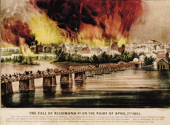 Appraisal: Currier Ives 'The Fall of Richmond' circa - colored lithograph