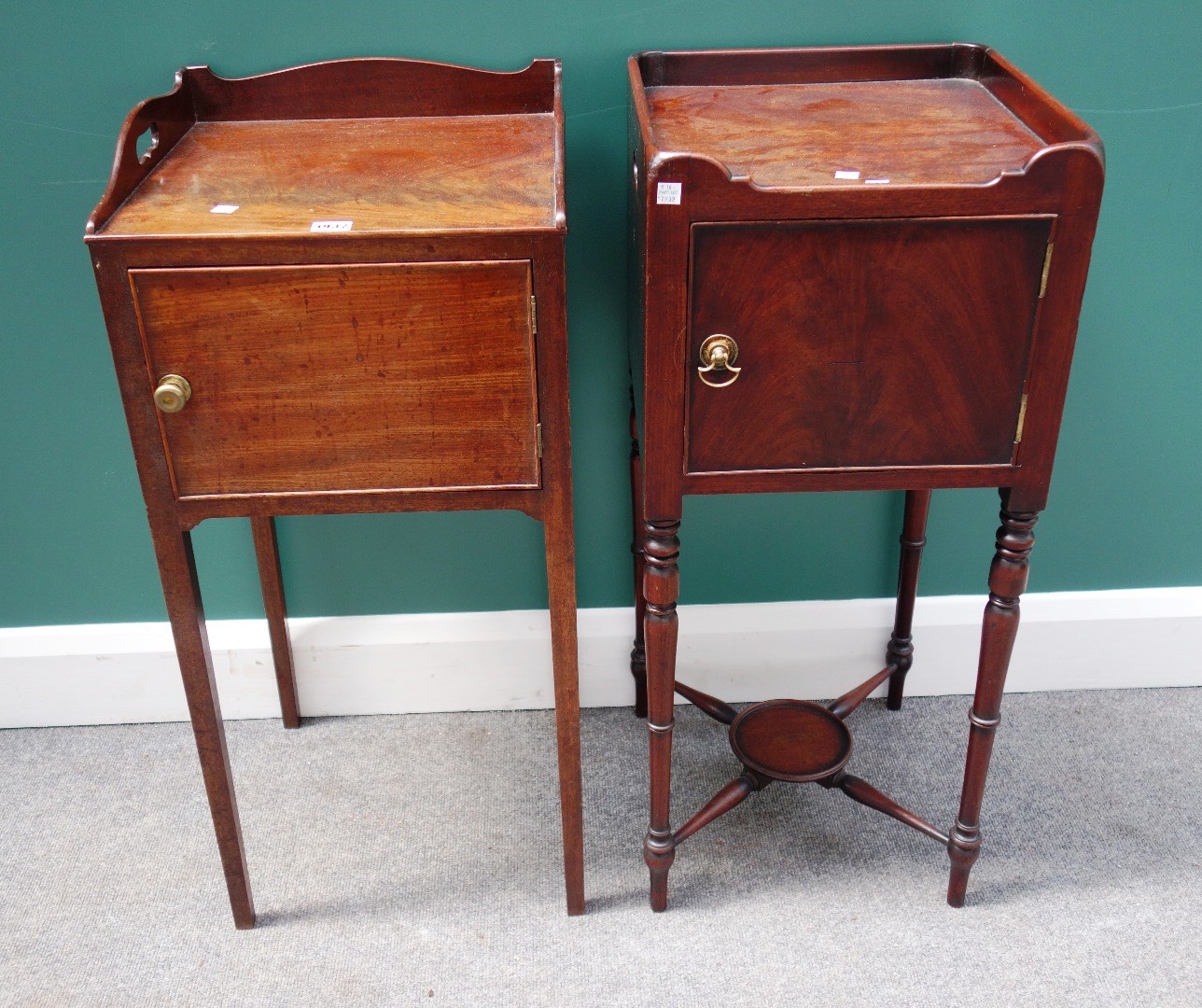 Appraisal: A George III mahogany nightstand the three quarter galleried top