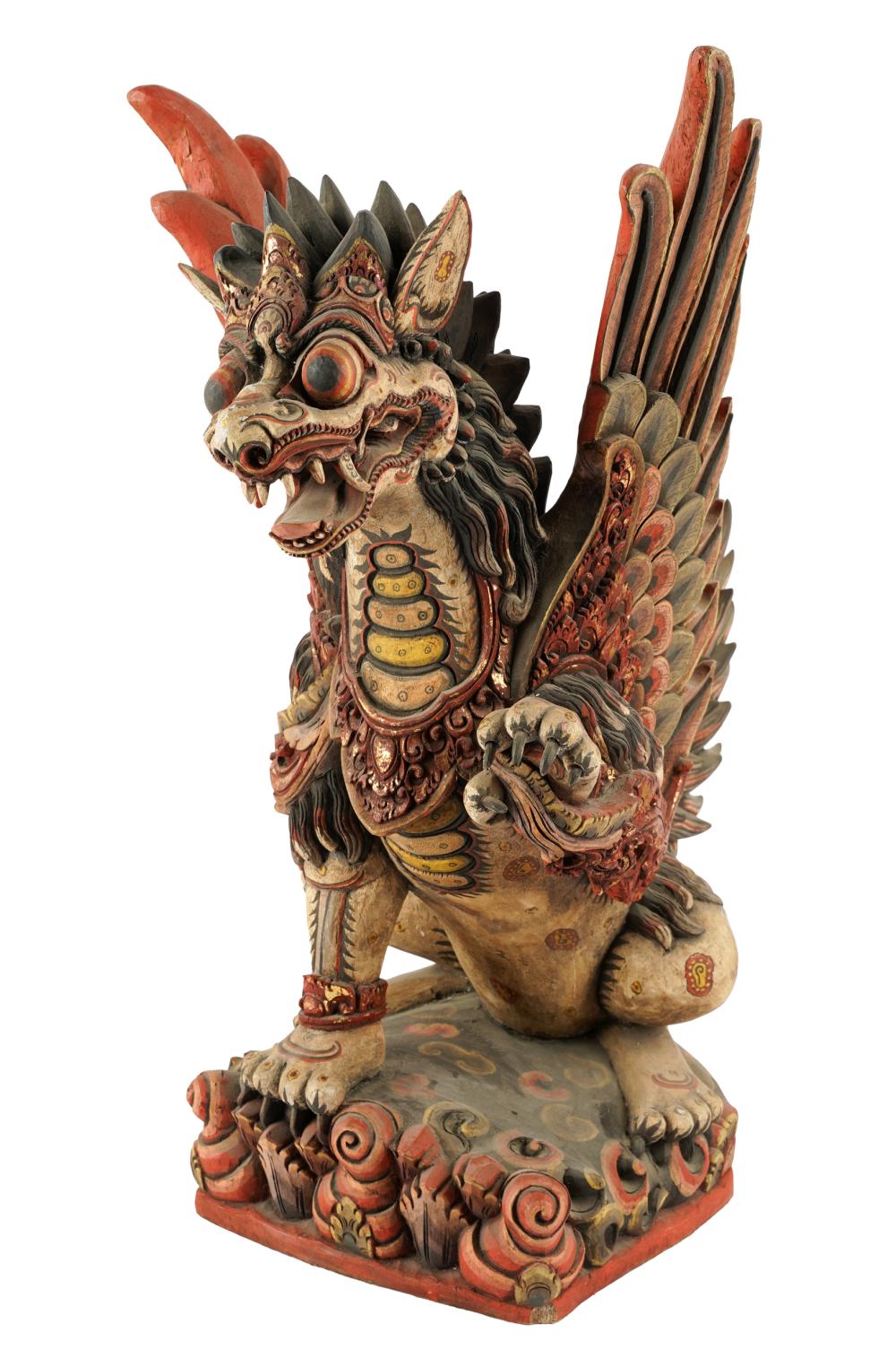 Appraisal: SOUTHEAST ASIAN DRAGON FIGUREcarved and polychromed wood inches wide inches