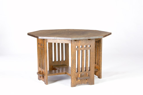 Appraisal: LIMBERT Rare octagonal table with broad legs cut-out with squares