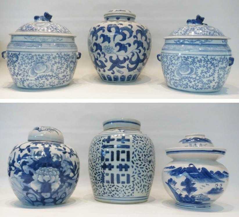 Appraisal: SIX ASIAN BLUE AND WHITE PORCELAIN STORAGE JARS of differing