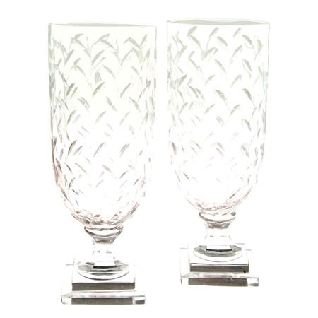 Appraisal: Pair of Cut Glass Hurricane Lamps Estimate -