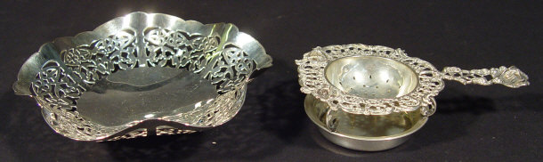 Appraisal: Pierced silver bonbon dish of fluted form Birmingham together with