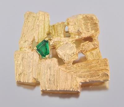 Appraisal: A Contemporary kt Gold and Emerald Brooch by Bjorn Weckstrom