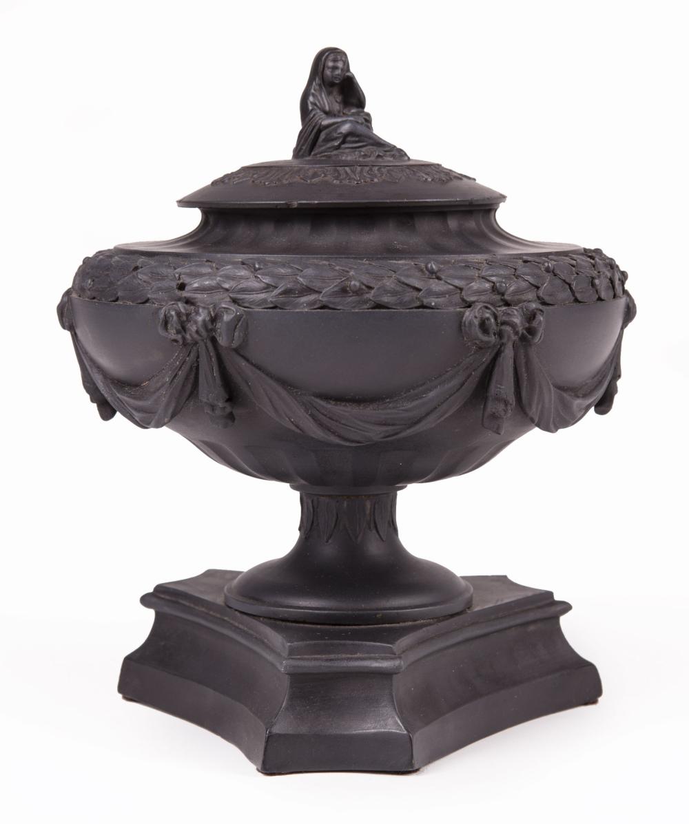 Appraisal: Wedgwood Black Basalt Covered Urn late th early th c