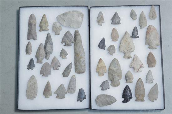 Appraisal: GROUP OF RELICS Two frames of assorted arrowheads and points