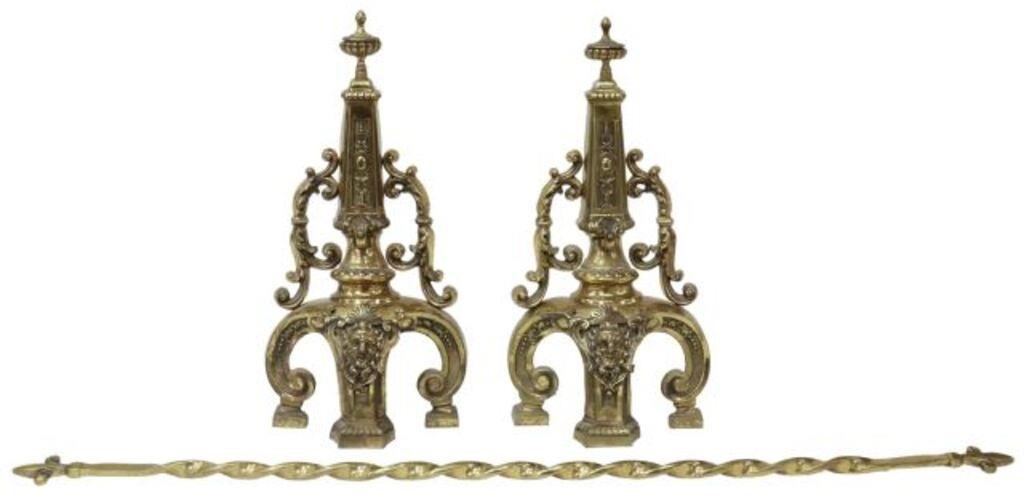 Appraisal: piece French Neoclassical brass fireplace set th c including pair