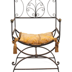 Appraisal: An Italian Wrought-Iron Savonarola Chair TH CENTURY Height inches Property