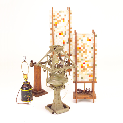 Appraisal: Lighting group including a pair of modernist mosaic lamps a