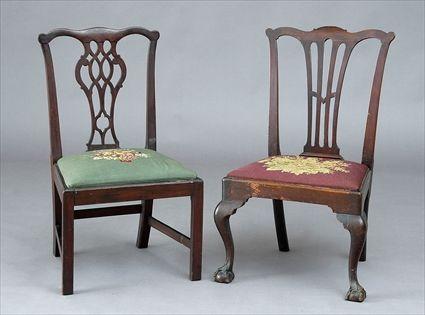 Appraisal: TWO CHIPPENDALE CARVED MAHOGANY SIDE CHAIRS Each with serpentine top