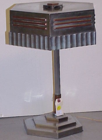 Appraisal: Art deco style industrial metal lamp plaque underneath reads Macbeth