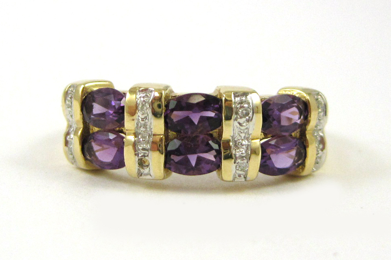 Appraisal: AMETHYST DIAMOND AND TEN KARAT GOLD RING set with seven