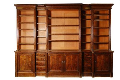 Appraisal: A late Regency plum-pudding mahogany breakfront library bookcase with a