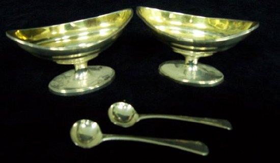 Appraisal: A pair of George III oval pedestal salt cellars crested