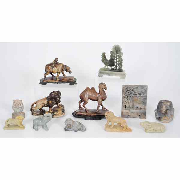 Appraisal: Chinese Hardstone Carvings Plus Chinese An assembled group of hardstone