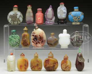 Appraisal: LOT OF EIGHTEEN HARD STONE AND AGATE SNUFF BOTTLES th