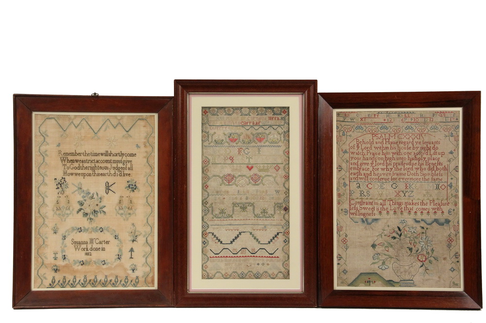 Appraisal: SAMPLERS All early th c silk on linen including Poem