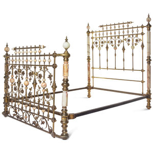 Appraisal: A Victorian Brass and Onyx Bed Frame Late th Century