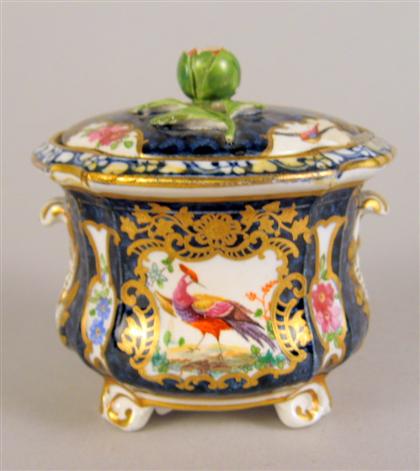 Appraisal: Worcester style porcelain mustard pot Painted with alternating reserves of