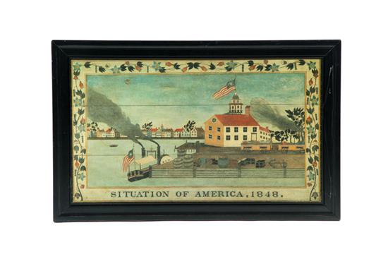 Appraisal: LITHOGRAPH ON BOARD Folksy framed reproduction of ''Situation of America-