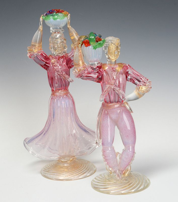 Appraisal: ITALIAN MURANO BLOWN GLASS MALE AND FEMALE FIGURES A pair