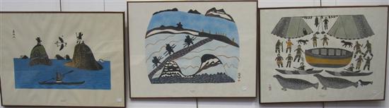 Appraisal: GROUP OF THREE REPRODUCTIONS OF ESKIMO PRINTS Produced by the