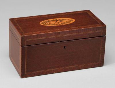 Appraisal: Inlaid mahogany tea box top with inlaid shell reserve herringbone