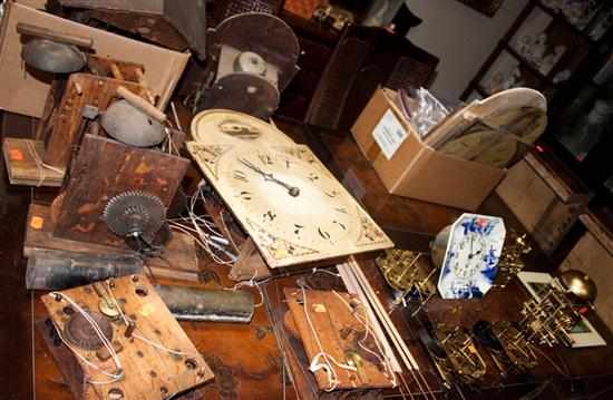 Appraisal: Assorted wood and brass clock mechanisms and parts including tall-case