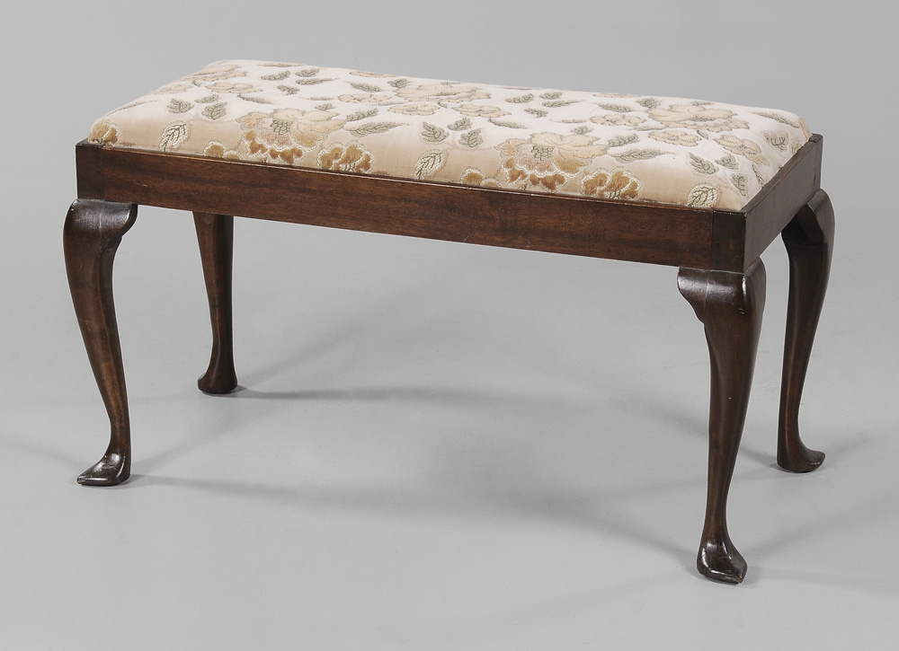 Appraisal: Queen Anne Style Mahogany Window Bench British circa velvet-upholstered slip