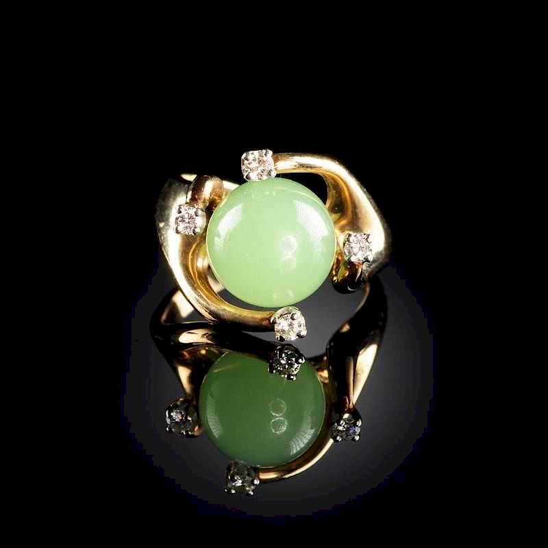 Appraisal: A K YELLOW GOLD GREEN JADEITE AND DIAMOND LADY'S RING