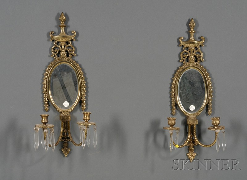 Appraisal: Pair of Neoclassical-style Brass Two-light Girandole Mirrors modern oval mirror