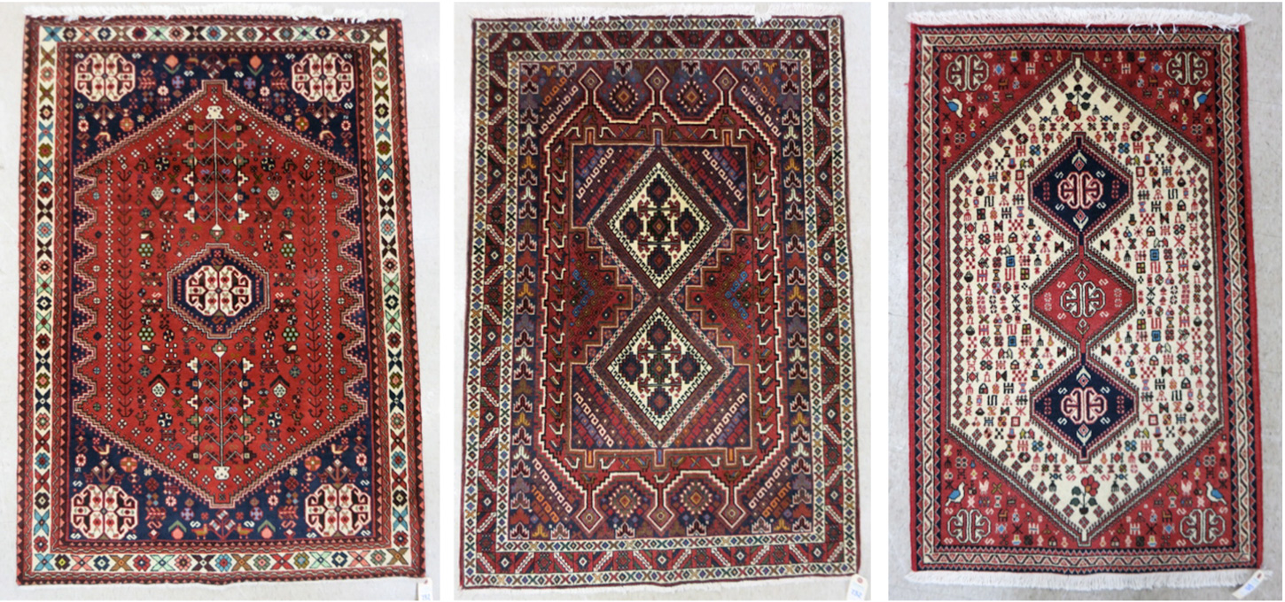 Appraisal: THREE HAND KNOTTED PERSIAN TRIBAL AREA RUGS ' x '