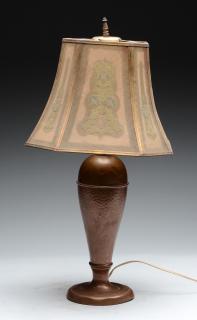 Appraisal: Mission Style Arts Crafts Lamp Nice copper base Linen shade