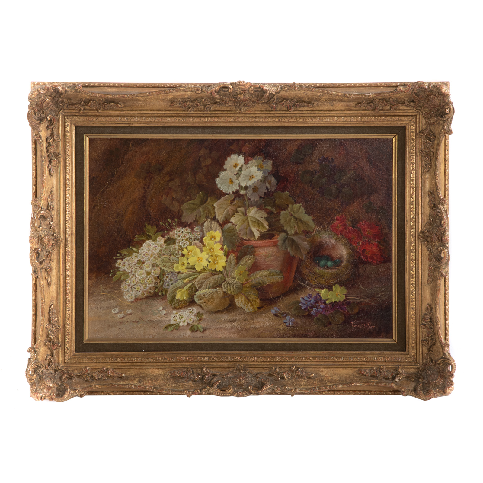 Appraisal: VINCENT CLAIRE STILL LIFE WITH BIRD'S NEST OIL British -