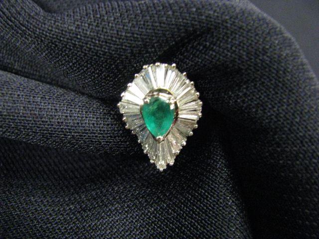 Appraisal: Emerald Diamond Ring pear shaped carat gem surrounded by tapered