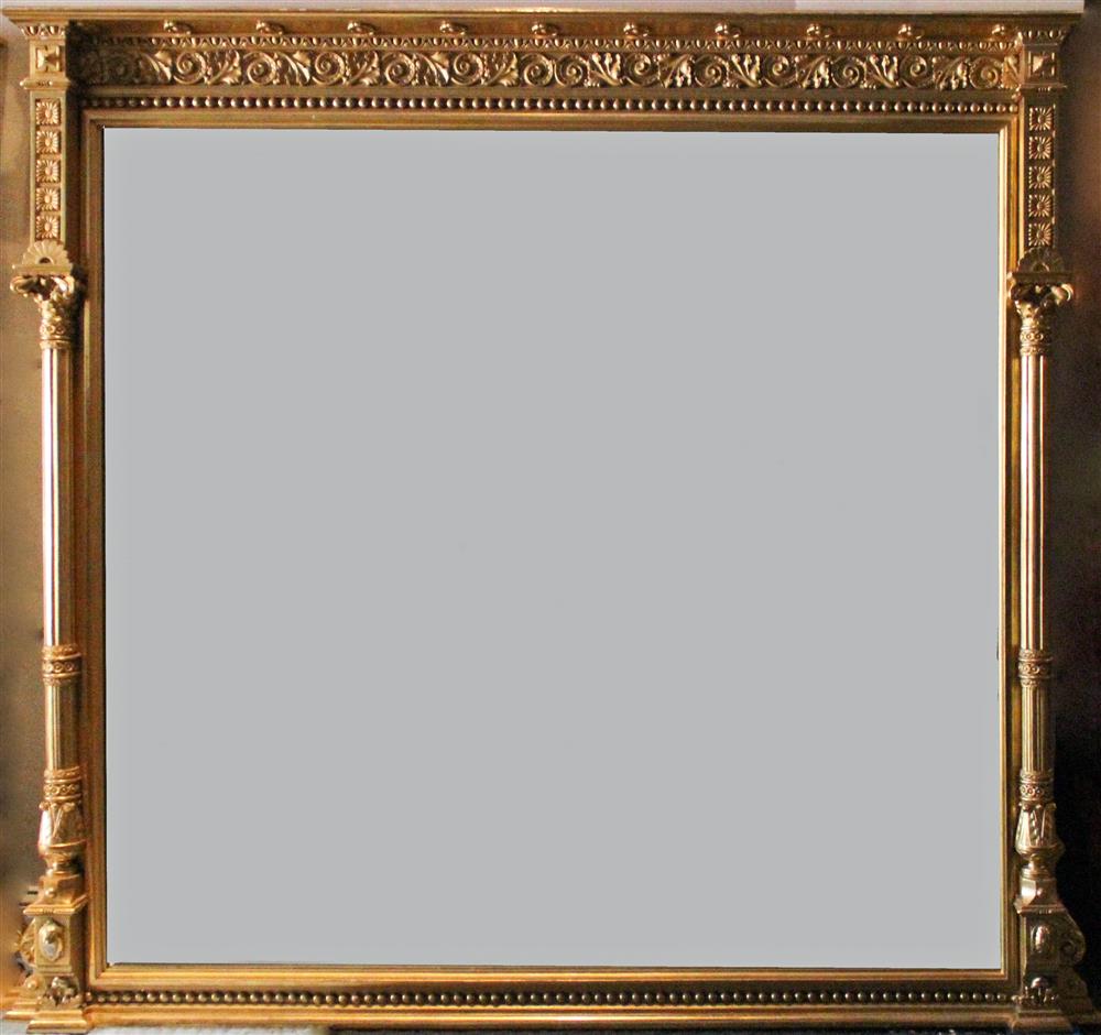 Appraisal: LARGE RECTANGULAR CLASSICAL STYLE CARVED GILTWOOD FRAMED MIRROR with a