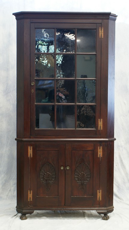 Appraisal: Cherry pc pane American Federal period corner cupboard bottom doors