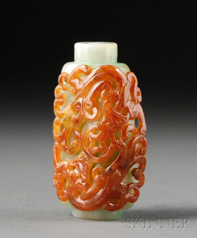 Appraisal: Jade Snuff Bottle green with brilliant green markings and a