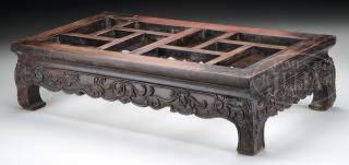 Appraisal: CARVED HARD WOOD STAND IN RECTANGULAR FORM CARVED HARD WOOD