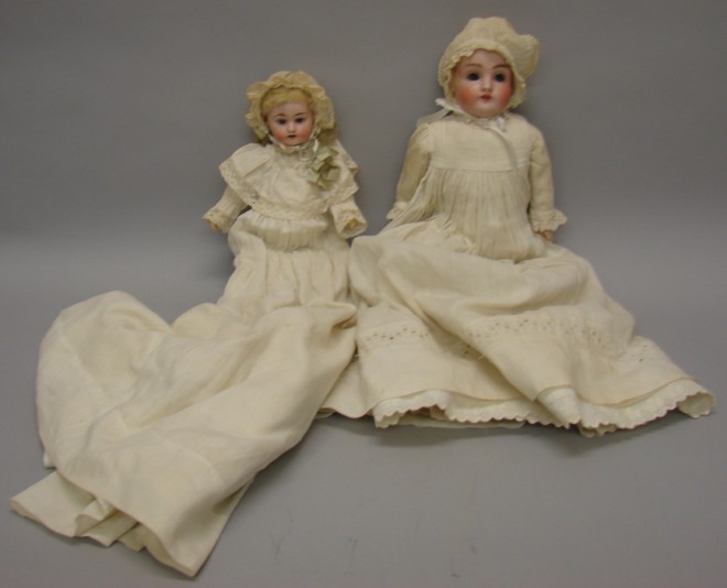 Appraisal: Pair of dolls in long white antique christening gowns Neither