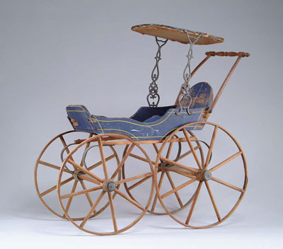 Appraisal: VICTORIAN DOLL BUGGY Wonderful Victorian buggy has blue painted wooden