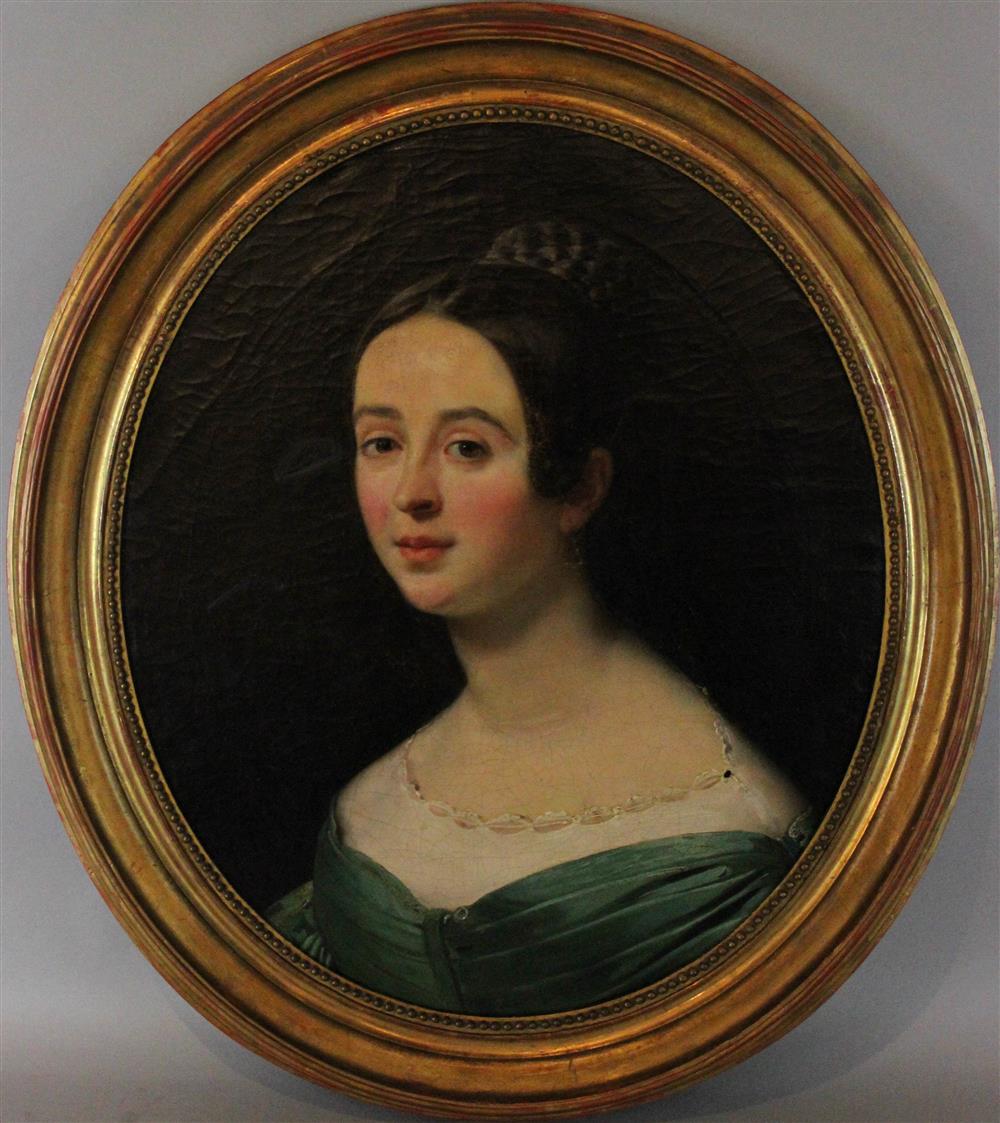 Appraisal: EUROPEAN TH CENTURY PORTRAIT OF A YOUNG WOMAN Oil on